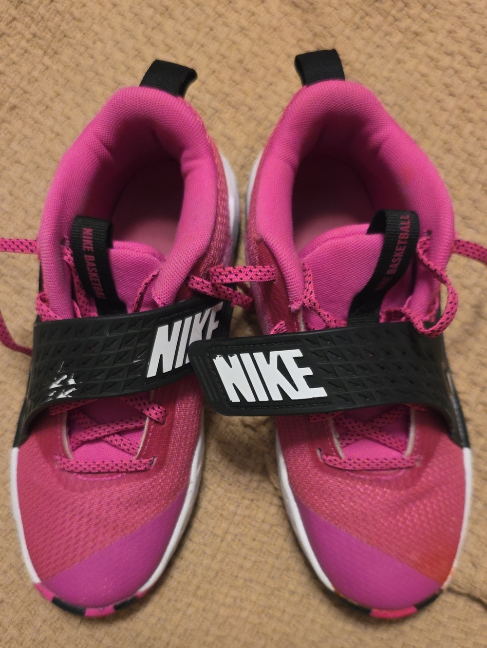 Nike Pink and Black Girls' Athletic Sneakers with Strap